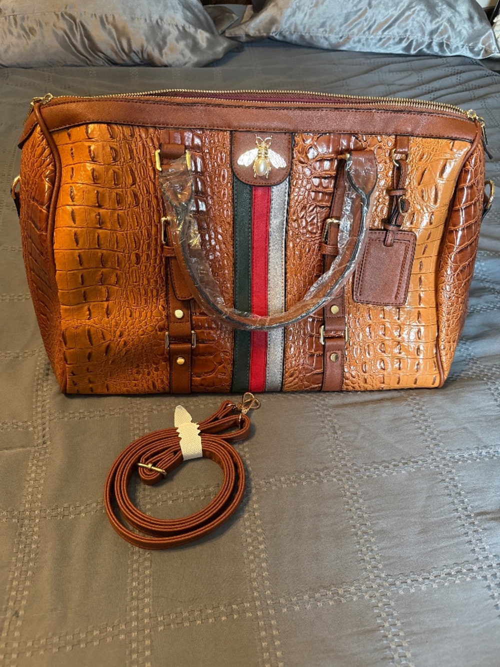 Embossed Croc Large Weekender Duffel Bag NWT